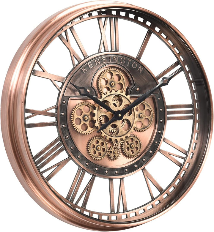 Wanduhr mit echtem Bewegungsgetriebe Zahnrädern, modern, 53,3 cm, industriell Steampunk, gross, Meta