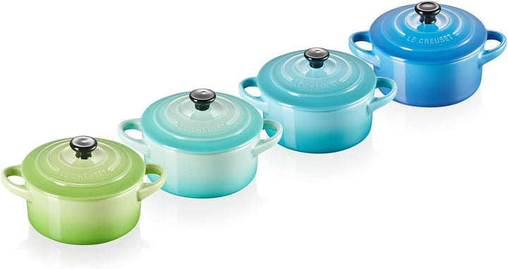 Le Creuset 4er-Set Mini Cocottes aus Steinzeug, je 200 ml, 10 x 5 cm, Meeresbrise (Grün/Türkis/Blau/
