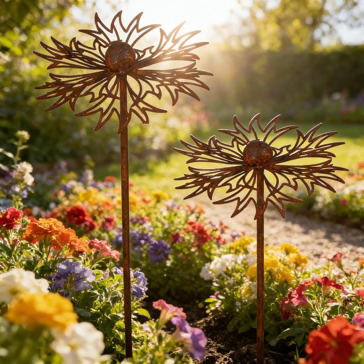 Gartendeko 2er Set Rost Deko für Garten Cortenstahl Gartenstecker Metall Blume Mohn Teleopea Rostige
