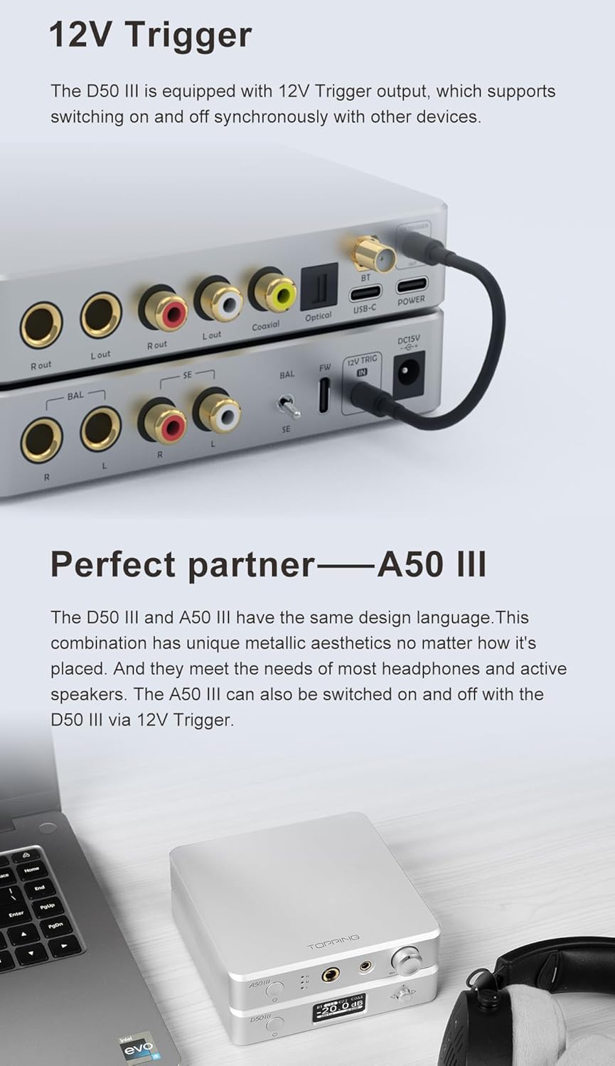 TOPPING D50 III DAC-Vorverstärker – LDAC Bluetooth 5.1 Dual ES9039Q2M D/A-Chips unterstützt DSD512 P