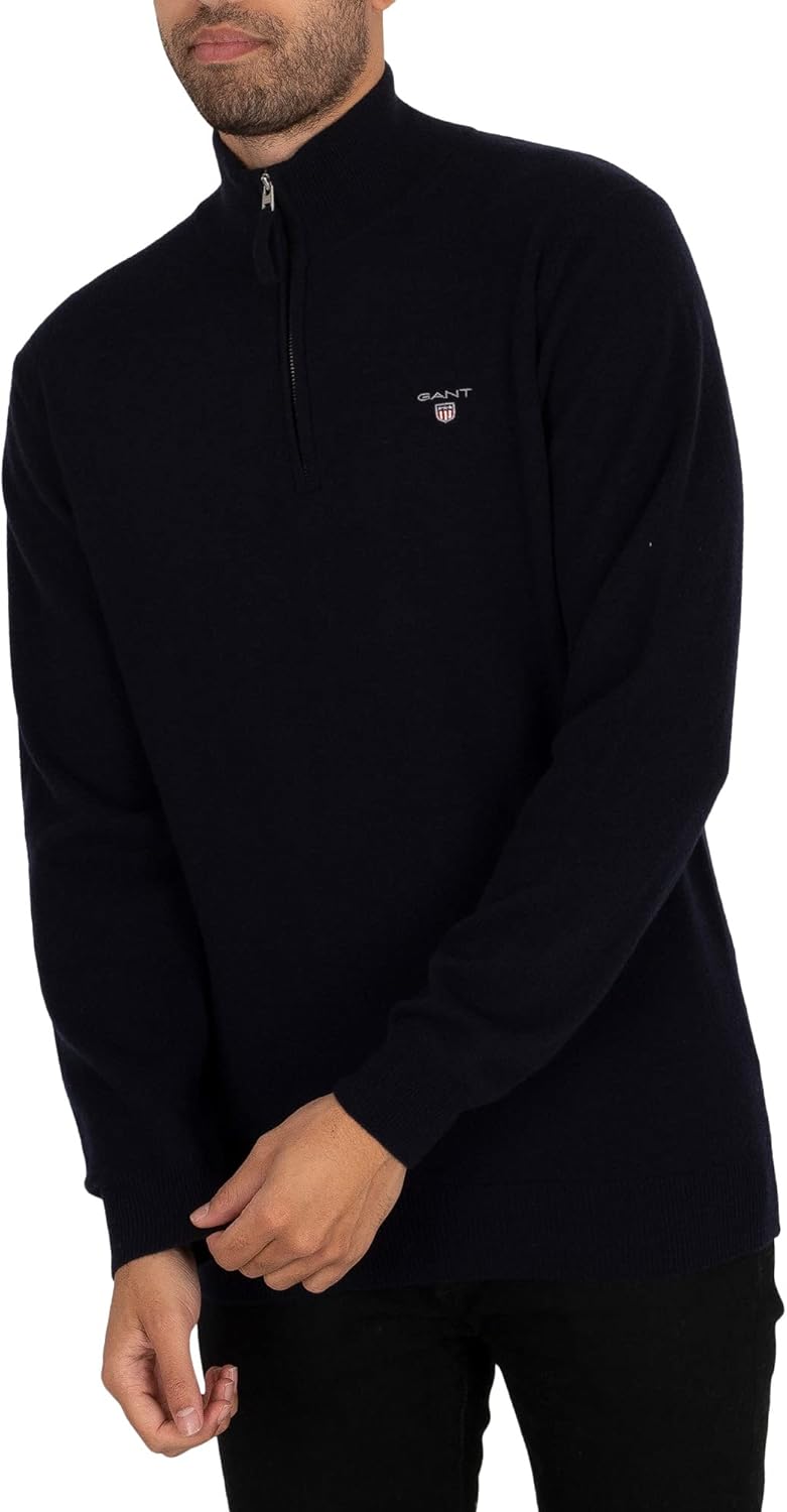 GANT Herren Superfine Lambswool Half Zip Strickjacke M Marine, M Marine