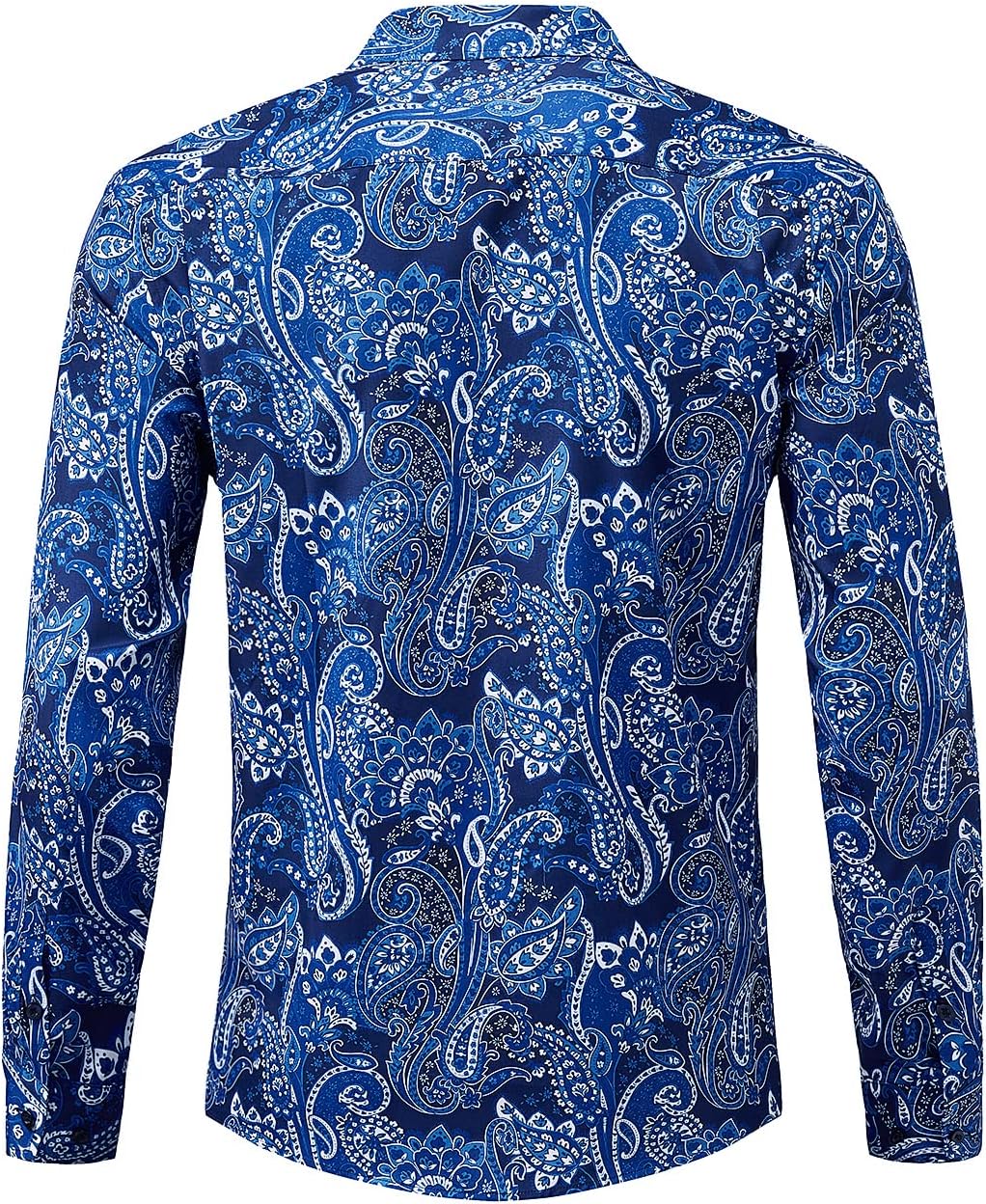 HISDERN Herren Paisley Hemd Langarm Satin Blumen Muster Hemd für Männer Jacquard Stickerei Freizeith