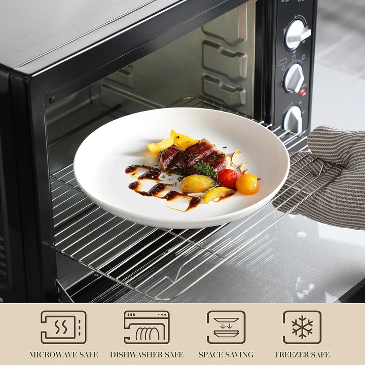 MALACASA, Serie REG, 10,5" Teller Set 6 Personen, Weiss Porzellan Speiseteller, Pastateller für Spül