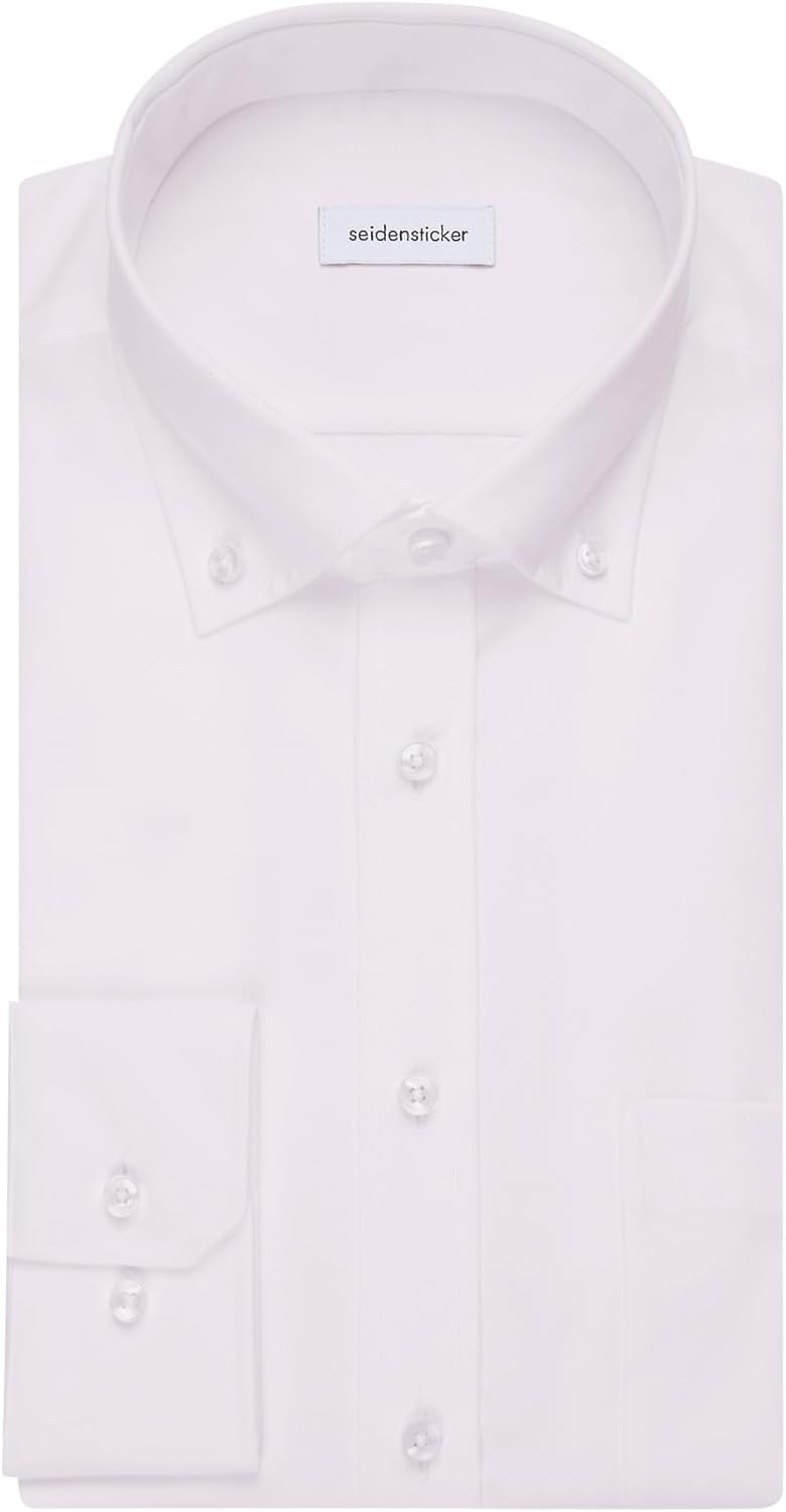 Seidensticker Herren Regular Bügelfrei Button-down Langarm Businesshemd 46 Weiss (White 000), 46 Wei