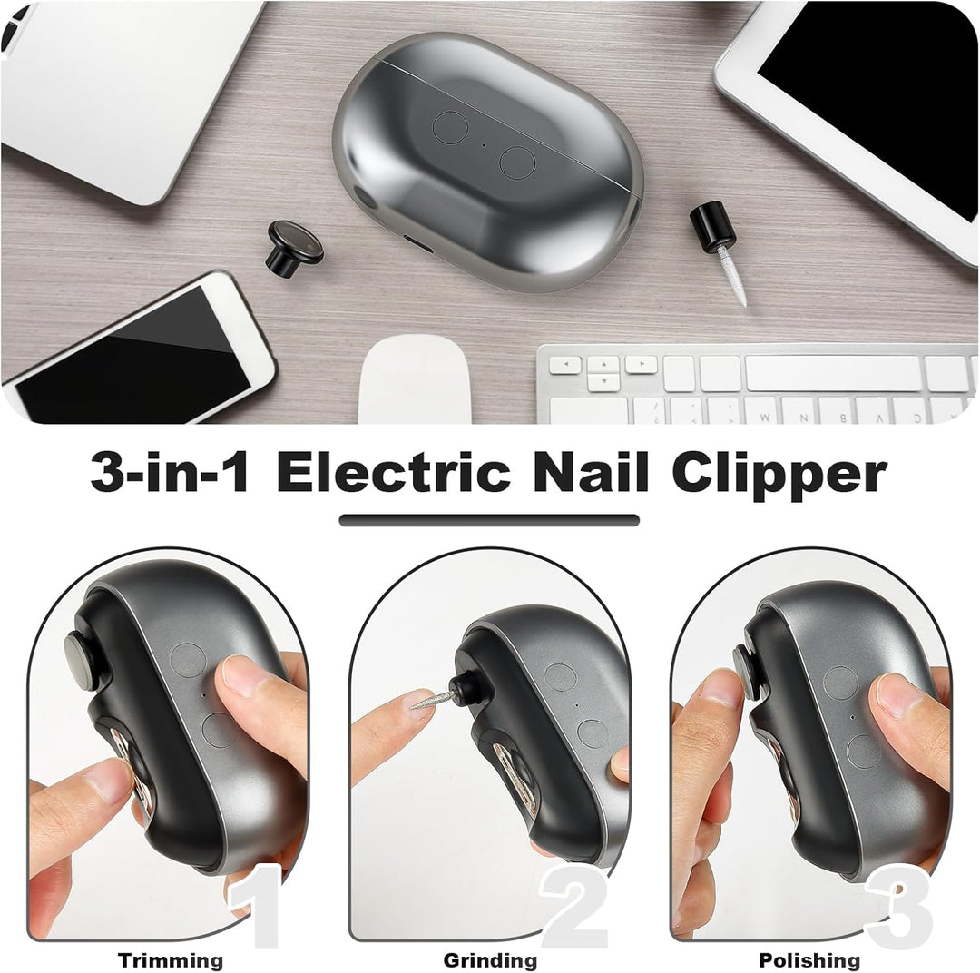 3-in-1 Elektrischer Nagelknipser with LED, Multi-functional Electric Nagelfeile Polieren, Wiederaufl