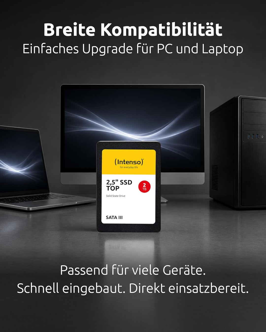 Intenso Interne 2,5" SSD SATA III Top, 2 TB, 550 MB/Sekunden, Schwarz 2TB Sata 2,5", 2TB Sata 2,5"