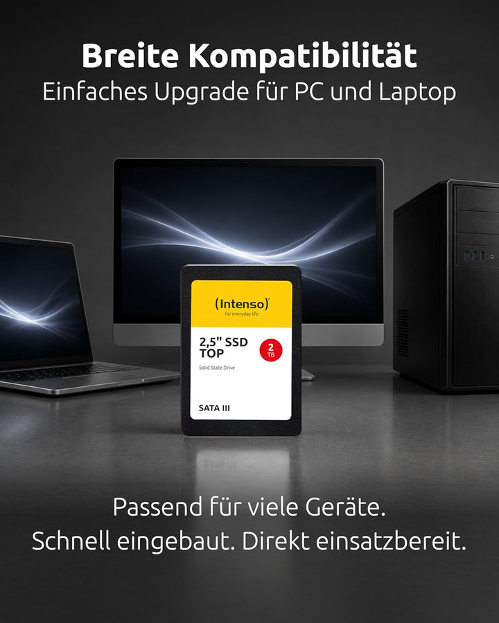 Intenso Interne 2,5" SSD SATA III Top, 2 TB, 550 MB/Sekunden, Schwarz 2TB Sata 2,5", 2TB Sata 2,5"