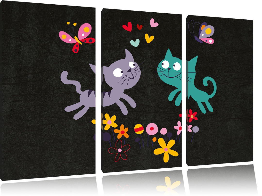 Pixxprint fröhlich und spielende Kätzchen weiss 3-Teiler Leinwandbild 120x80 Bild auf Leinwand