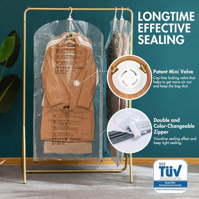 TAILI Hängende Vakuumbeutel für Kleidung, 4 Packungen (135x70cm), Vakuumierbeutel Kleidung für Anzüg