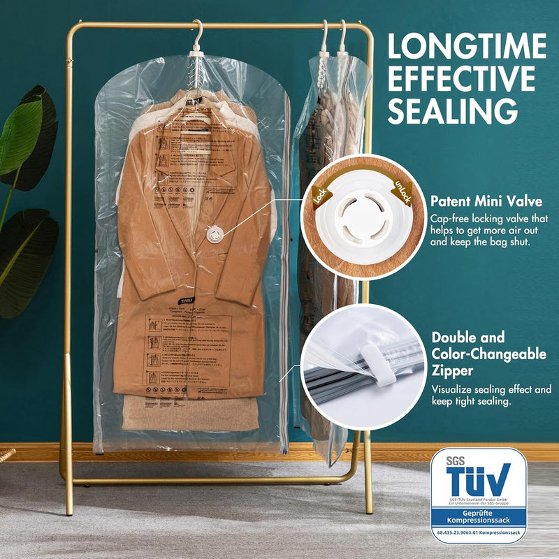 TAILI Hängende Vakuumbeutel für Kleidung, 4 Packungen (135x70cm), Vakuumierbeutel Kleidung für Anzüg