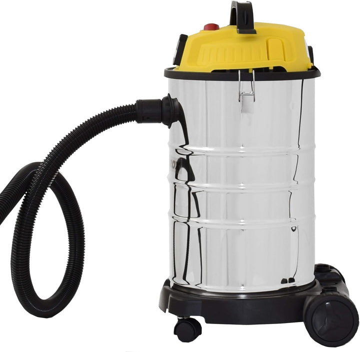 Syntrox Germany 30 Liter Staubsauger Nass- und Trockensauger Edelstahl mit Steckdose Schnellverschlü