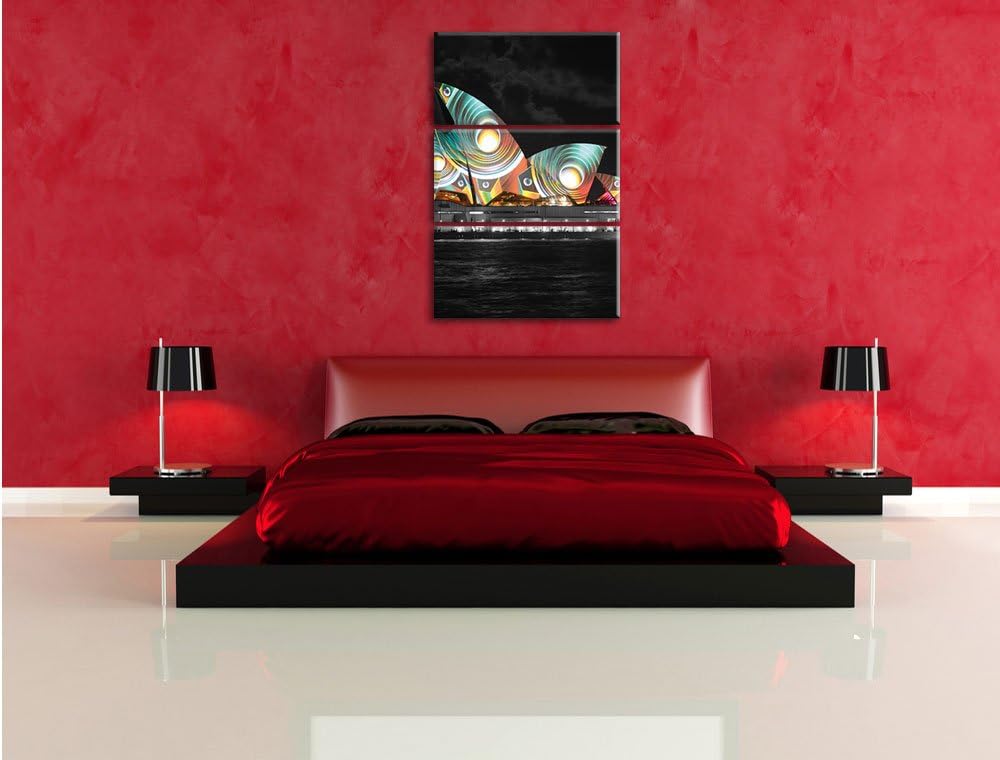 Pixxprint beeindruckende Sydney Opera House Pfauenaugen schwarz/weiss 3-Teiler Leinwandbild 120x80 B