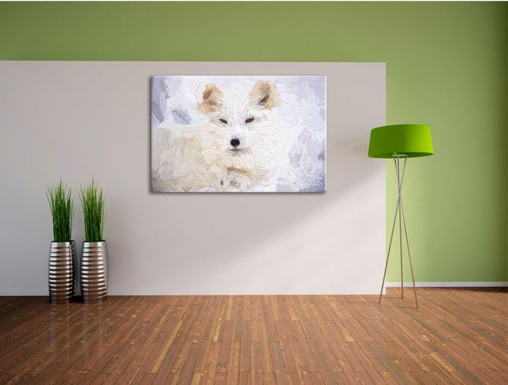 Pixxprint weisser Fuchs als Leinwandbild/Grösse: 100x70 / Wandbild/Kunstdruck/fertig bespannt, 100x7