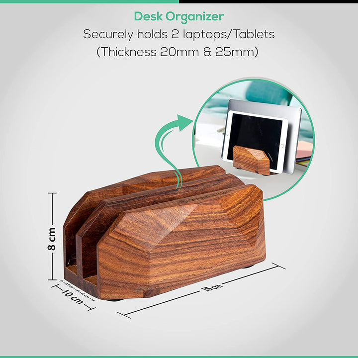 DnU Avenue Wooden Laptop Stand Dual Slot – Vertical Holder Docking Station for MacBook, Tablets & La