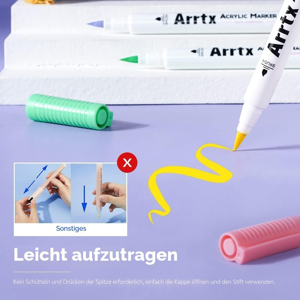 Arrtx Acrylstifte für Steine Bemalen, 30 Farben Acrylstifte Marker Pinsel Spitze, Permanent Acrylmar