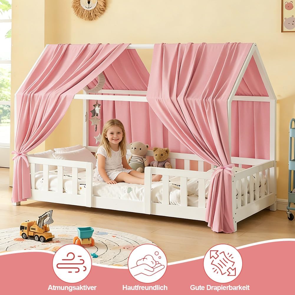 Yuragim Hausbett Himmel, Betthimmel Hausbett Baumwolle Musselin 2 Stück Stoffhimmel für Hausbett Dek