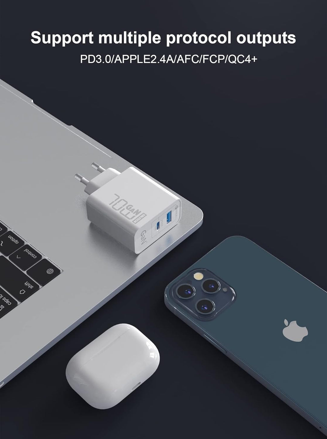 70W USB C Ladegerät 2-Port USB C Netzteil Type C PD GaN Netzteil für MacBook Pro/Air Dell XPS 15 Goo