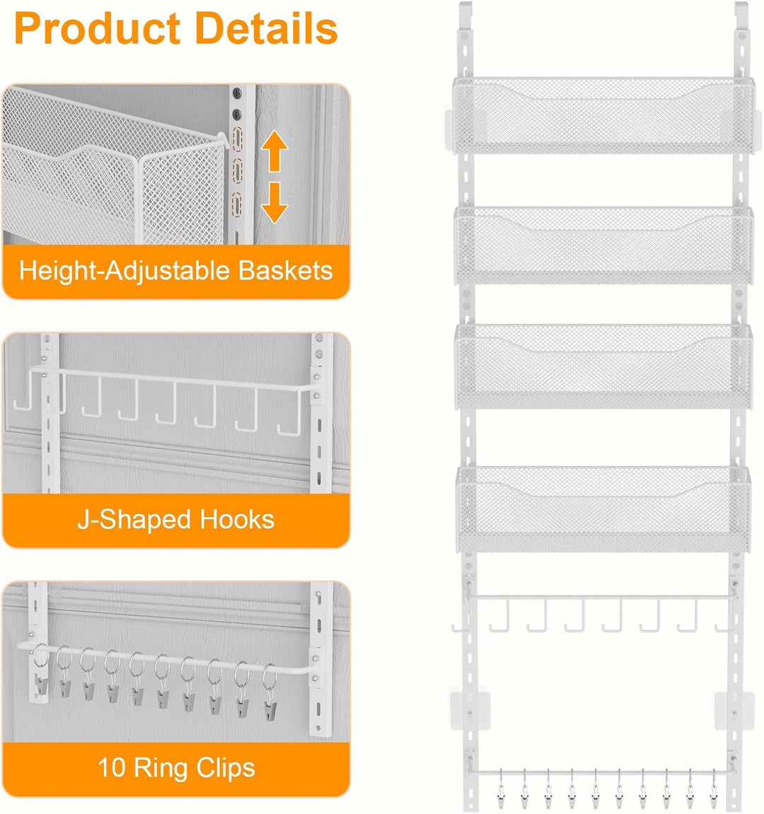 Über-der-Tür-Organizer, 2-in-1-Kleiderschrank-Organizer und Hutablage aus Metall mit 4 Verstellbaren