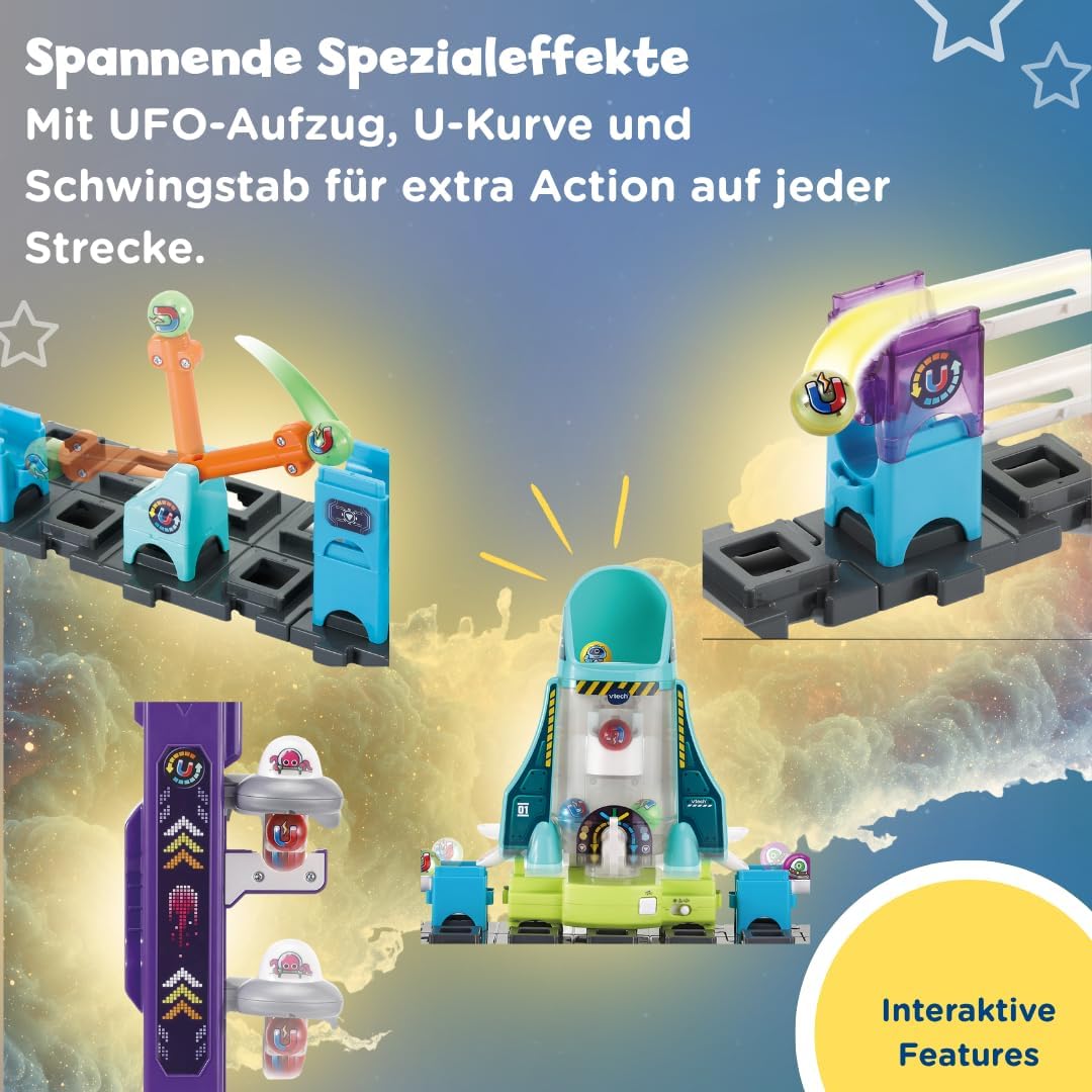VTech Marble Rush - Space Magnetic Set XL300 E – Interaktive Murmelbahn mit spannenden Bahnelementen