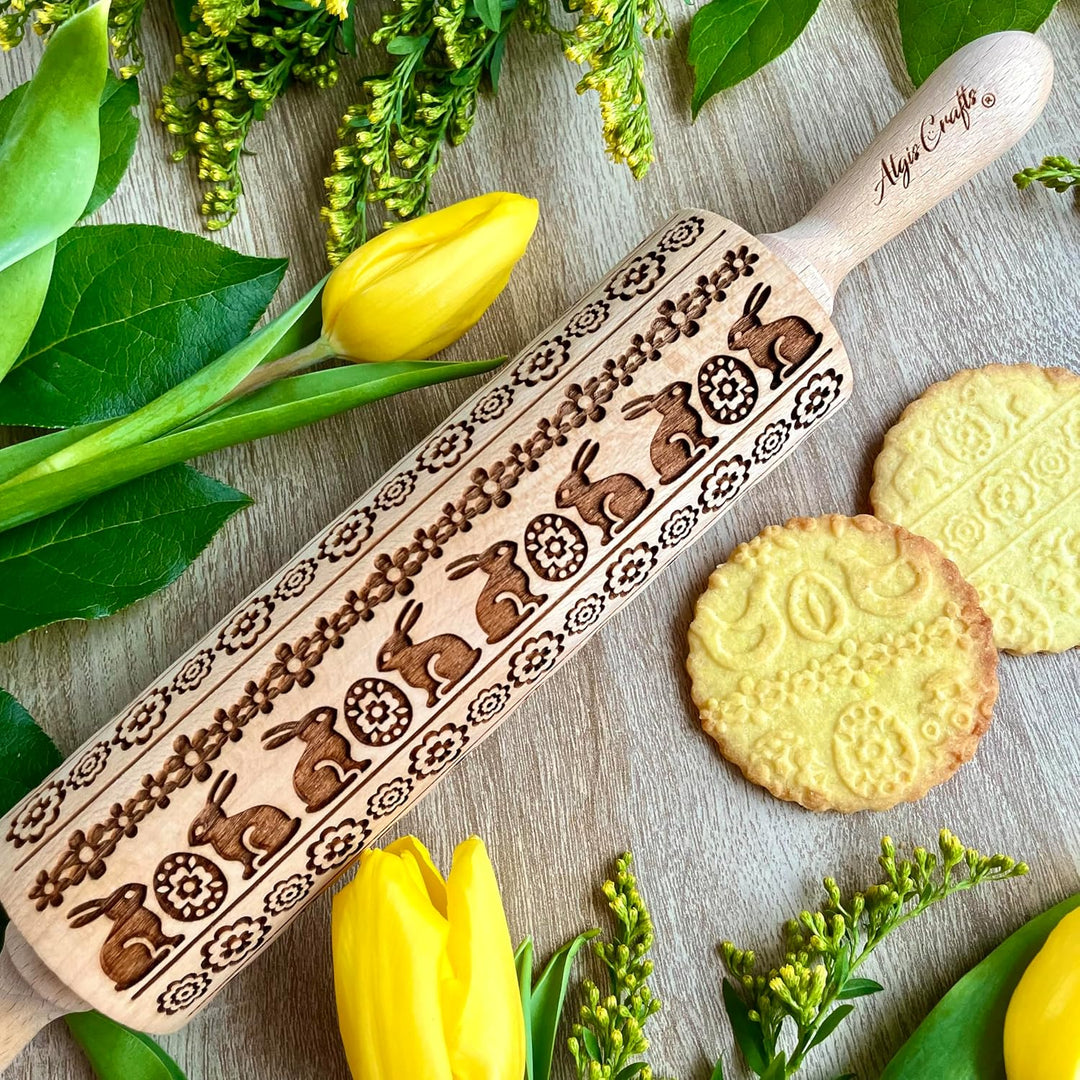OSTERBAND Geprägte Nudelholz. Teigrolle für Hausgemachtes Gebäck für Ostern. Nudelholz mit muster vo