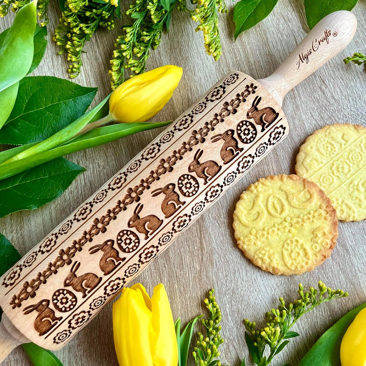 OSTERBAND Geprägte Nudelholz. Teigrolle für Hausgemachtes Gebäck für Ostern. Nudelholz mit muster vo