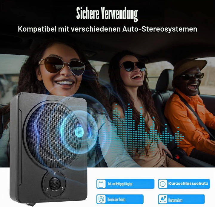 Subwoofer Auto mit Dualmodus, Ultradünner Aktiv 8 Zoll Aktivsubwoofer mit LED Anzeigeleuchte, Auto U