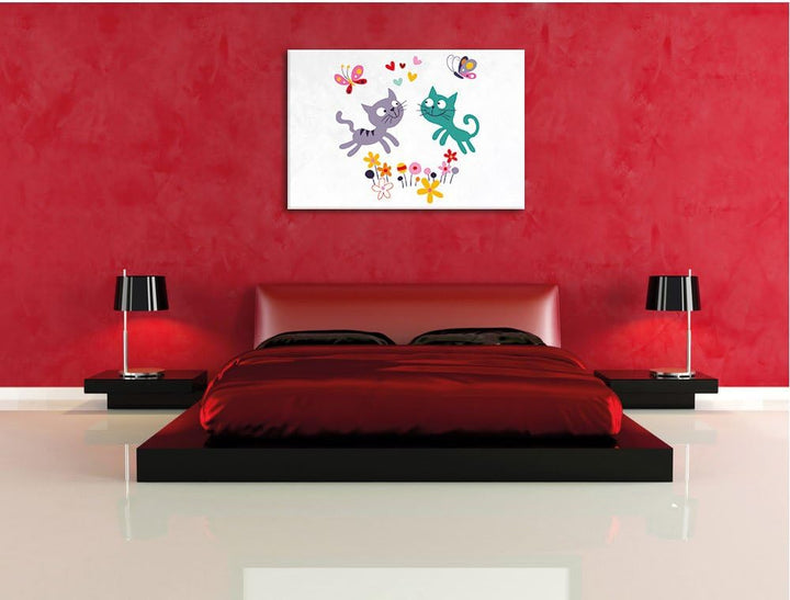 Pixxprint fröhlich und spielende Kätzchen als Leinwandbild/Grösse: 100x70 cm/Wandbild/Kunstdruck/fer
