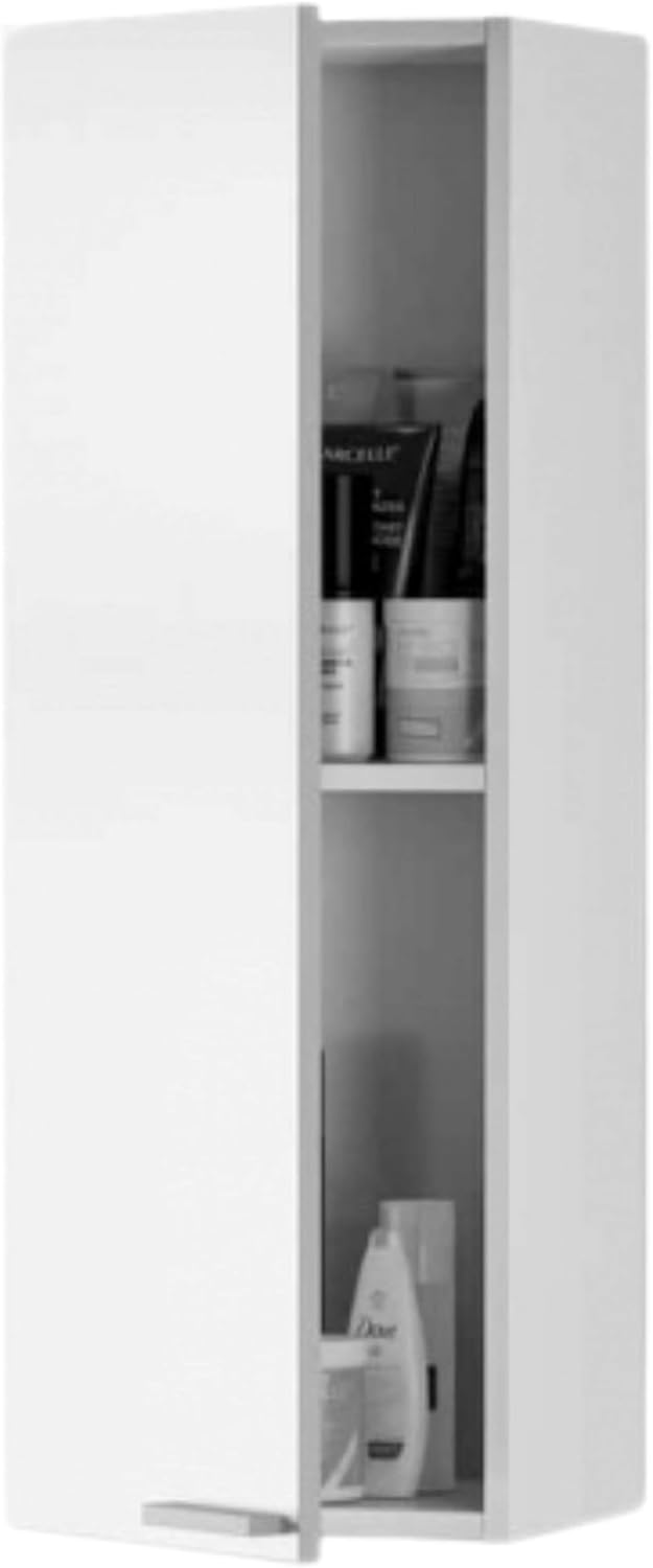 Hängeschrank für Badezimmer mit einer Tür und einem Innenregal, glänzend weiss, Masse 30 x 85 x 25 c