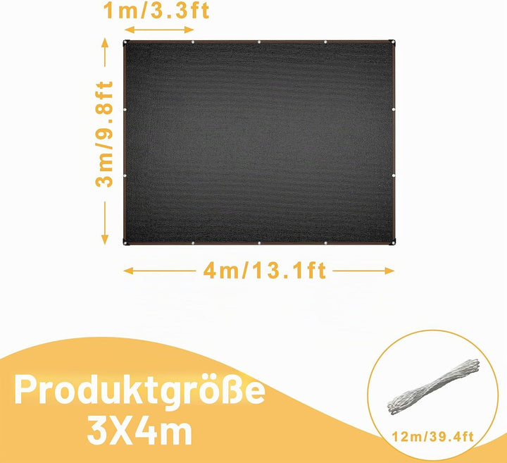 YRHome Sonnensegel 3x4m Rechteckig UV-Schutz 95% Winddurchlässig Robust für Garten Terrasse Balkon a