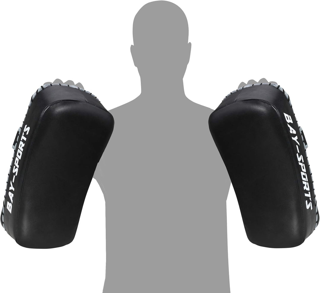 BAY Sports Leder Thai TECH 2020 Arm-Pratzen, Handpratzen, Armschlagpolster, vorgekrümmt, schwarz, Pr