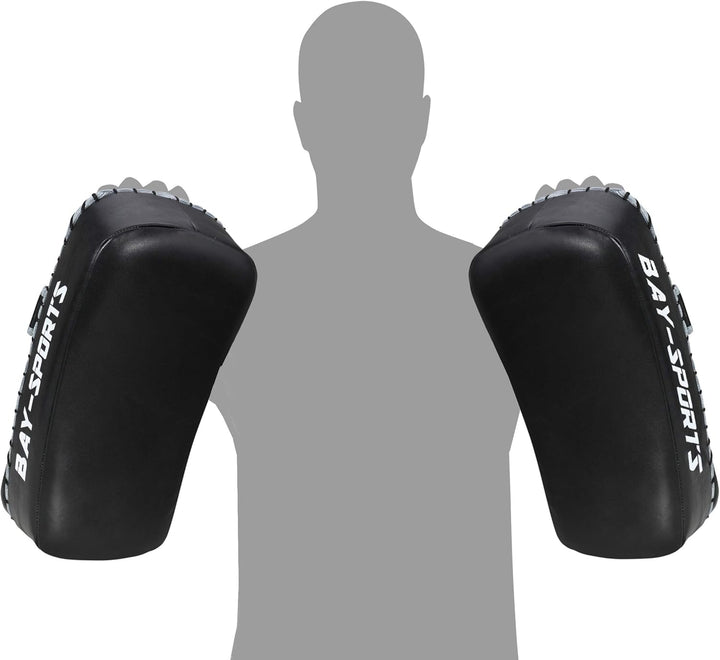 BAY Sports Leder Thai TECH 2020 Arm-Pratzen, Handpratzen, Armschlagpolster, vorgekrümmt, schwarz, Pr