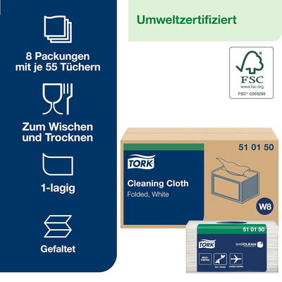 Tork 510150 Reinigungstücher für W8 Small Pack System / 1-lagige Putztücher in Weiss / Weich, flexib