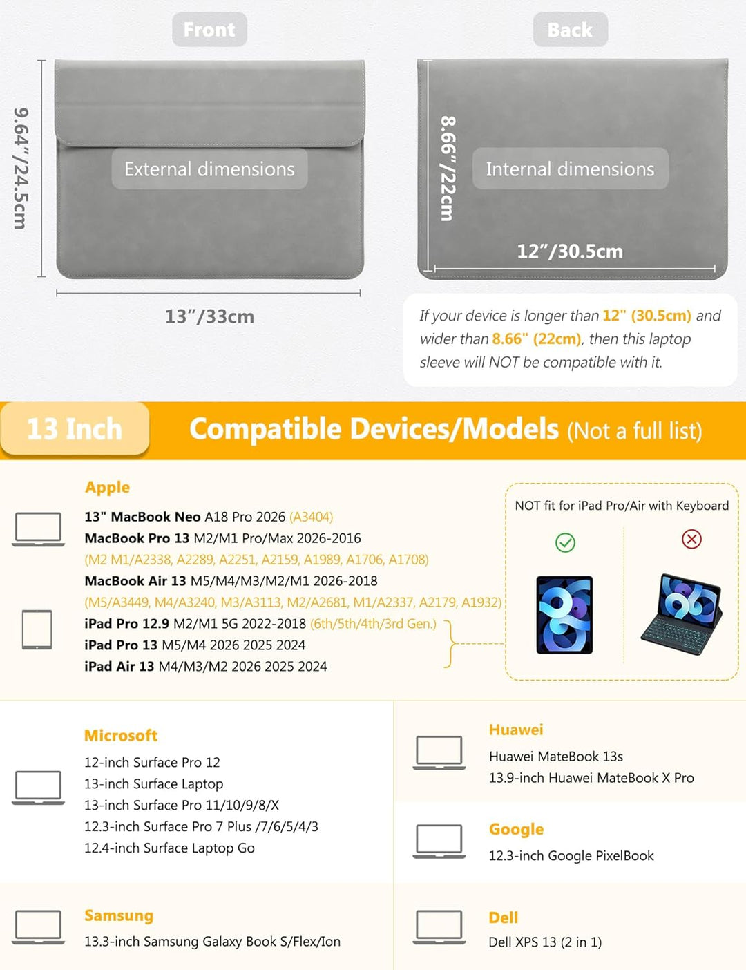 HYZUO 13 Zoll Laptop Hülle mit Standfunktion für 2026-2018 MacBook Air 13 M5 M4 M3 M2 M1, 2026 13" M