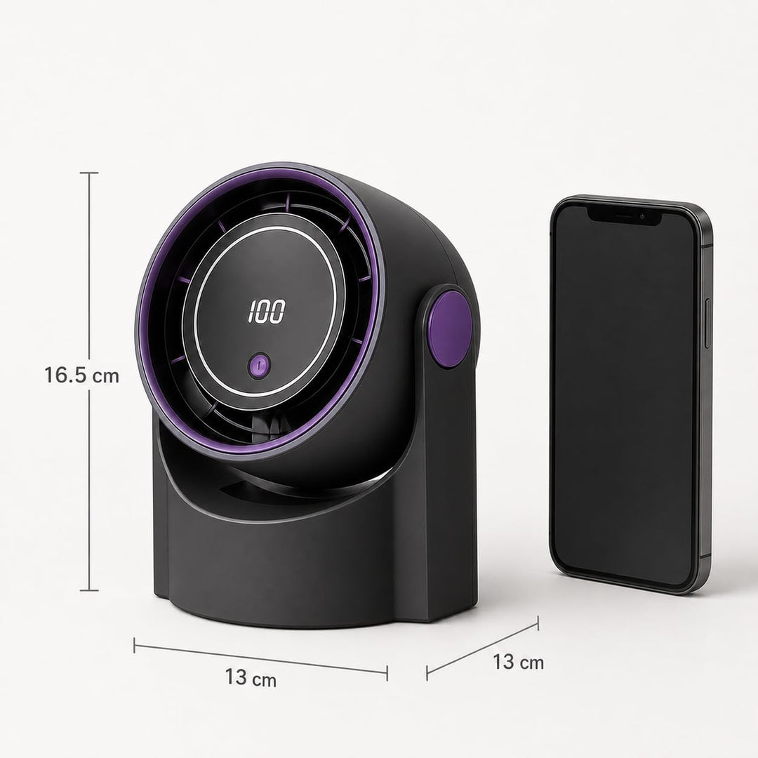 Bestlivings Tisch- und Wandventilator Akku Schwarz 5 Stufen | 1200 mAh, LED Display, 22 dB leise, US