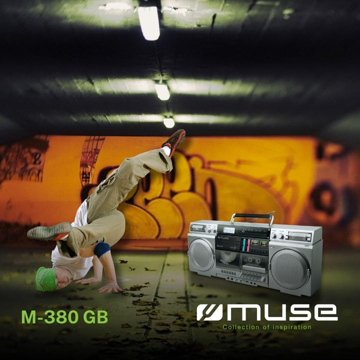 MUSE M-380GBS Retro Kassetten Boombox mit CD-Player, AUX und Bluetooth, Smartphone kompatibel, Kasse