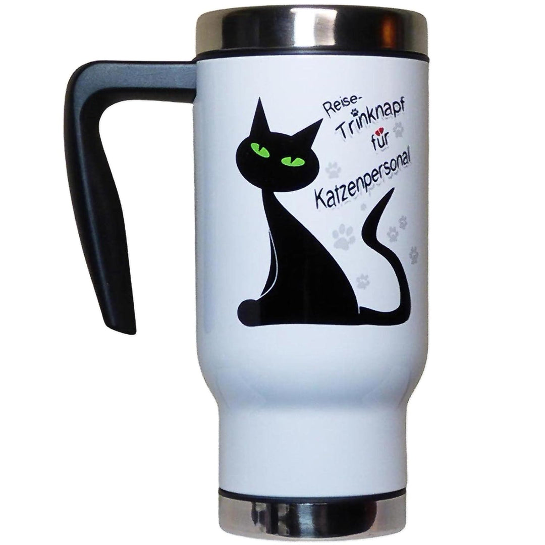lustiger Thermobecher mit Katzen-Motiv und Spruch 'Reise Trinknapf für Katzenpersonal' Isolierbecher