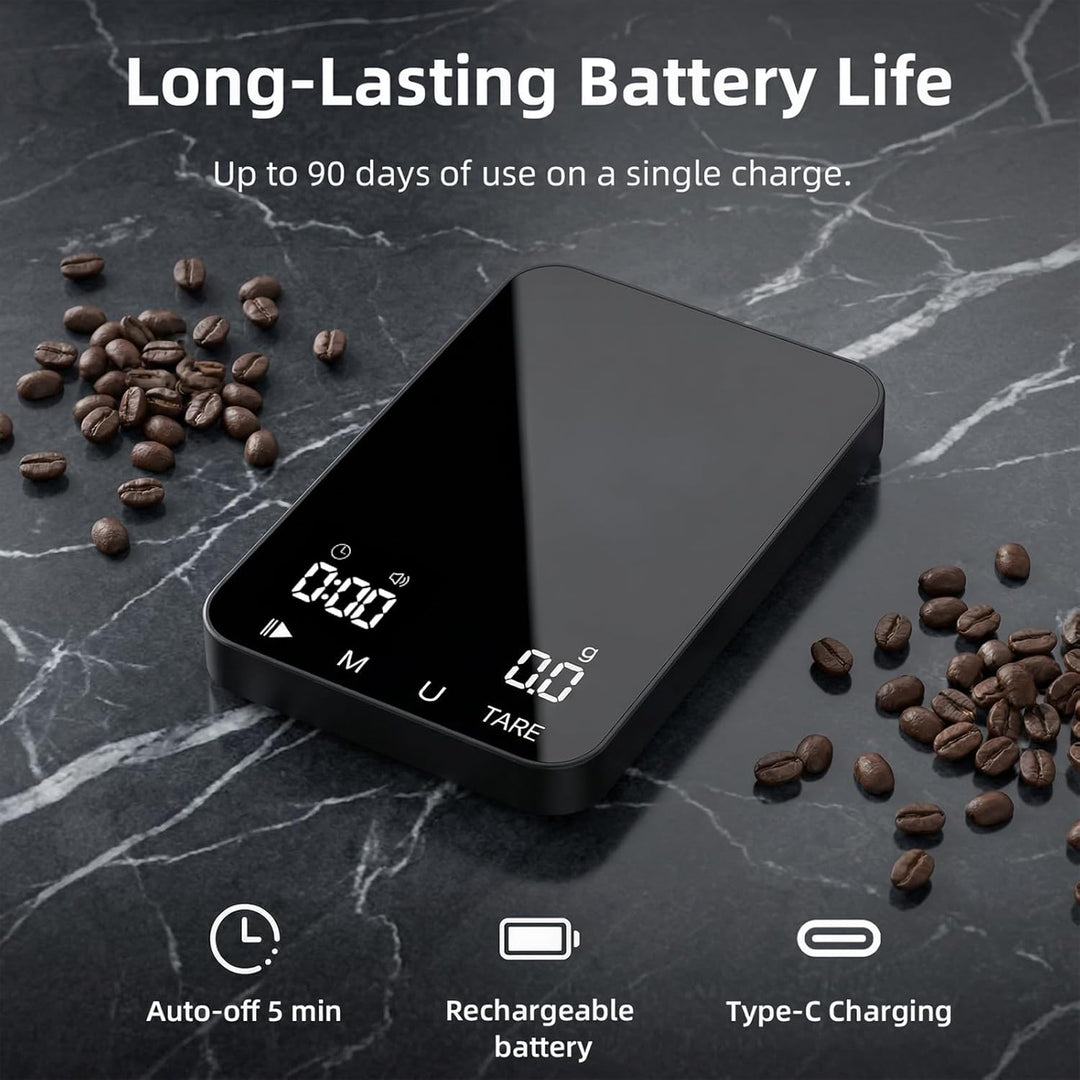 Diyife Rechteckige Kaffeewaage mit Timer, 2kg/0,1g Hochpräzise Digitale Waage - 6 Einheiten, 2 Timer