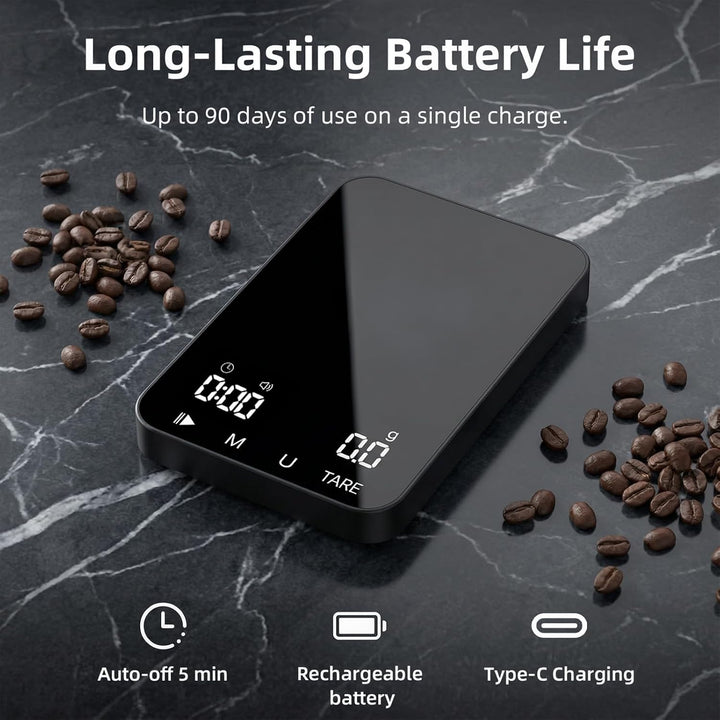 Diyife Rechteckige Kaffeewaage mit Timer, 2kg/0,1g Hochpräzise Digitale Waage - 6 Einheiten, 2 Timer
