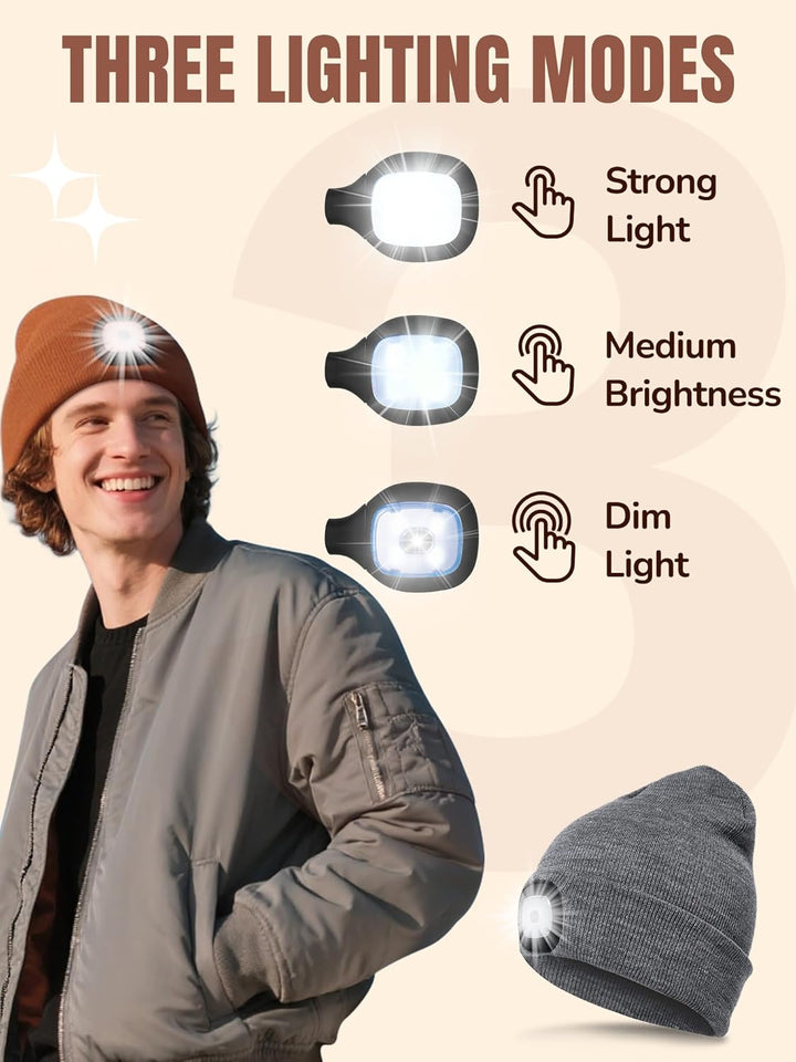 SPGOOD LED Beanie Beleuchtete Mütze mit Licht,Wiederaufladbare USB Winter Warm LED Mütze mit Licht,L