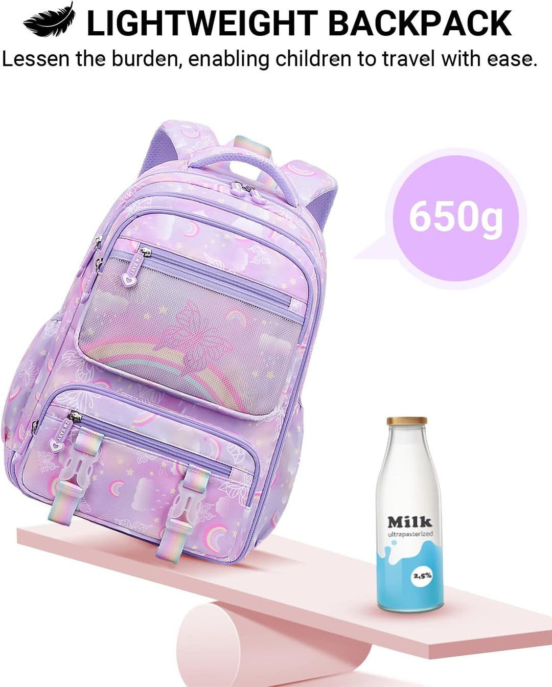 IvyH Kinderrucksack Mädchen Schulrucksack Grosse, Schulranzen Mädchen 2-6. Klasse, Wasserdicht Rucks