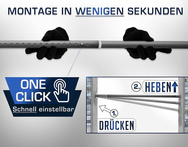 MEISENBERG Duschvorhangstange ohne Bohren 160-210cm, Ø25mm Grau Klemmbare belastbare Gardinenstange
