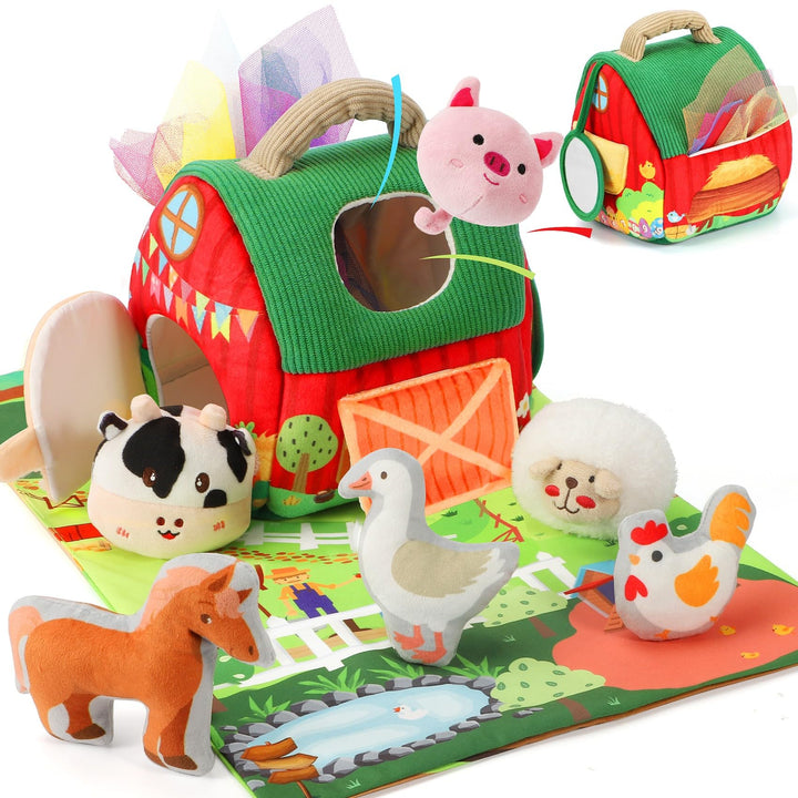 URMYWO Baby Spielzeug 6-12 Monate, Bauernhof Montessori Sensorik Spielzeug mit Bauernhoftieren, Sche