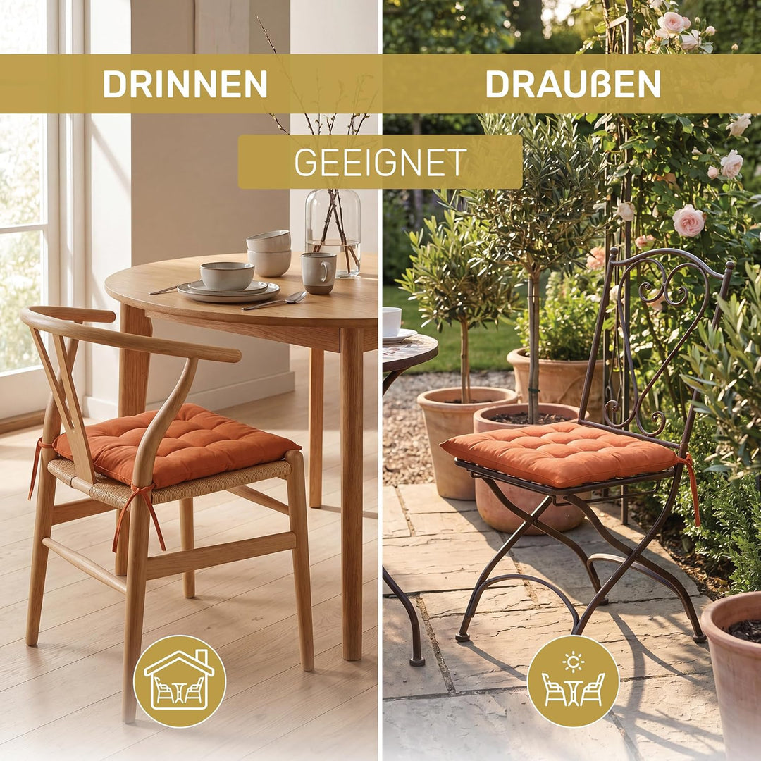 Lavea® Sitzkissen &amp; Stuhlkissen 40x40 cm – 8er Set – mit Stoffbändern – Outdoor &amp; Indoor – waschbar