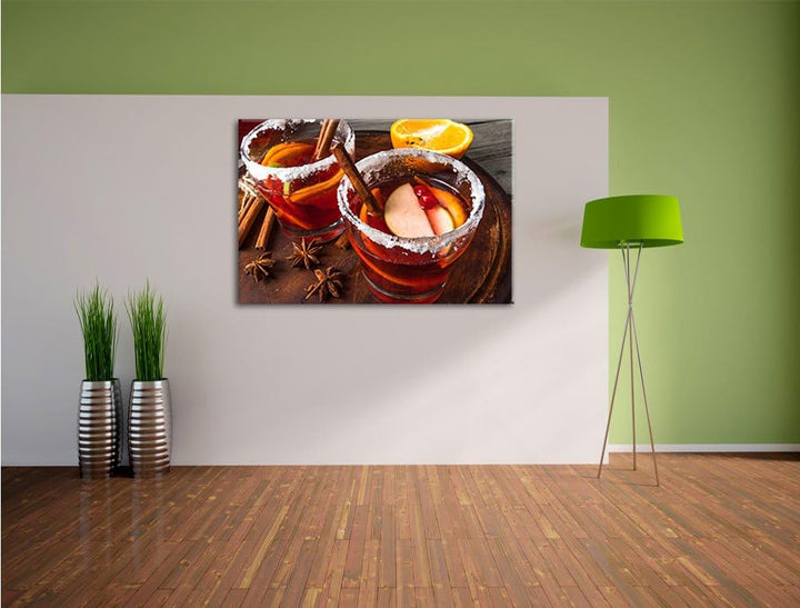 eine winterliche Bowle, Format: 100x70 auf Leinwand, XXL riesige Bilder fertig gerahmt mit Keilrahme