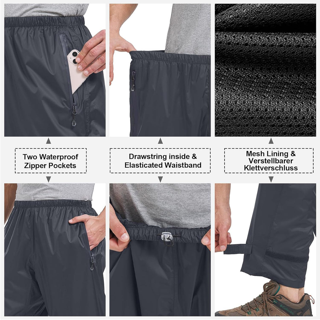 Regenhose Herren Fahrrad Leichte wasserdichte Winddichte Outdoorhose zum Wandern Camping Trekkinghos