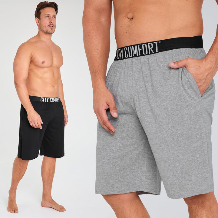 CityComfort Pyjama Shorts Herren, Kurze Schlafanzughose Herren mit Seitentaschen &amp; Elastischem Bund