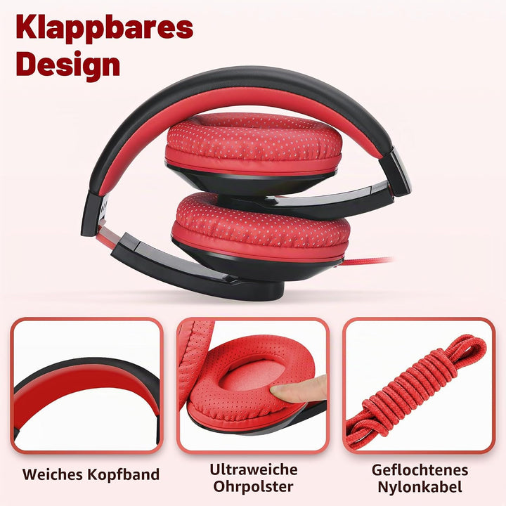 RockPapa Comfort Kinder Kopfhörer für Schule Jungen, Kopfhörer Kinder mit Kabel, Einstellbar, Faltba