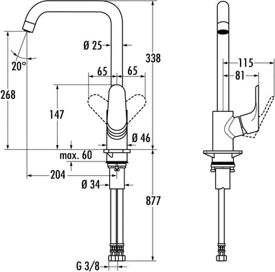 hansgrohe Focus Küchenarmatur (Wasserhahn Küche ohne Schlauchbox, 110°, 150°, 360° schwenkbar, hoher