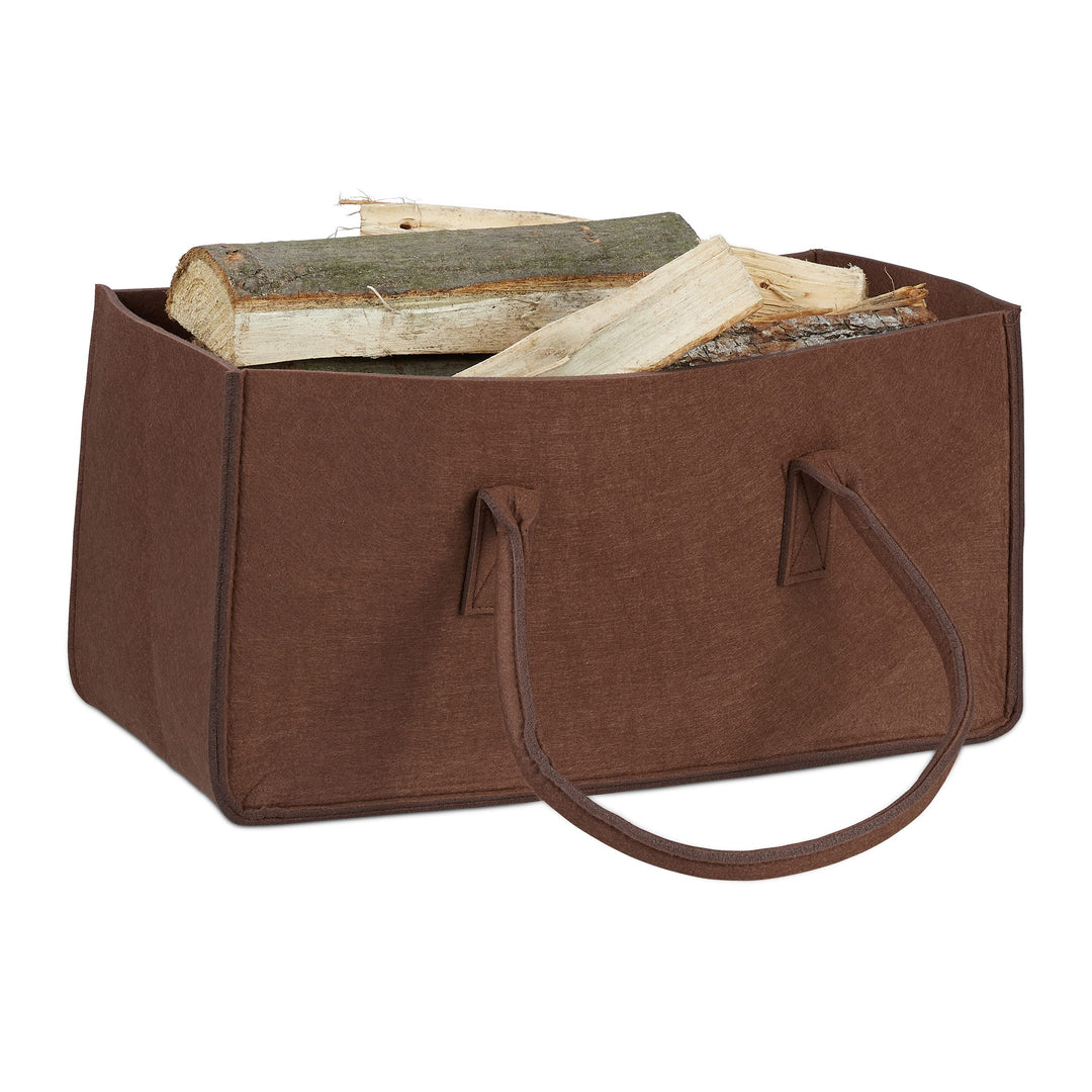 Relaxdays 4 x Kaminholztasche aus Filz, tragbarer Feuerholzkorb, Faltbarer Zeitungshalter HxBxT: 25