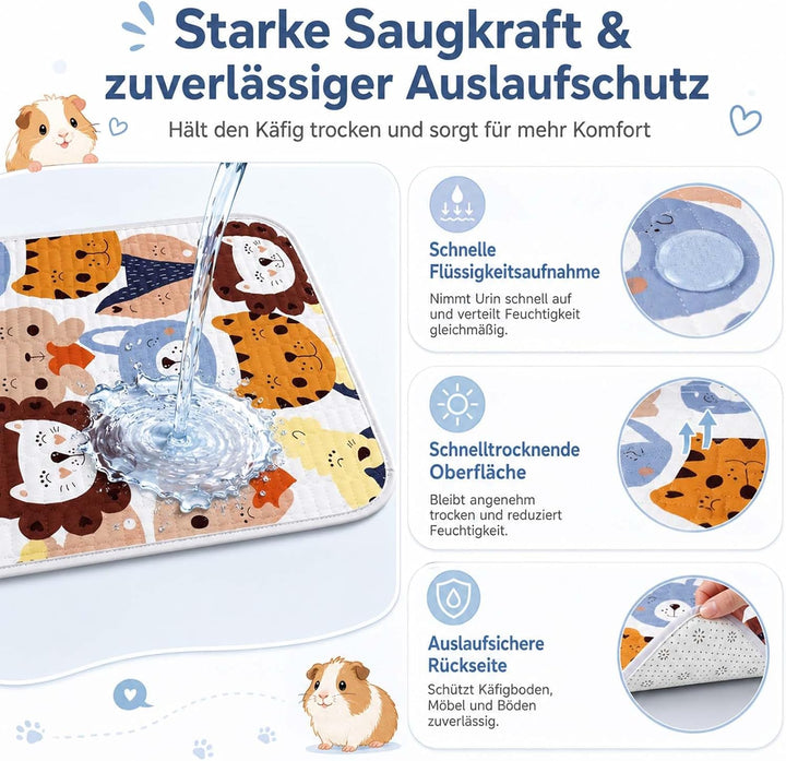 4 Stück 70 x 50 cm Pipipads für Meerschweinchen, auslaufsicher | waschbar, saugstark, wiederverwendb